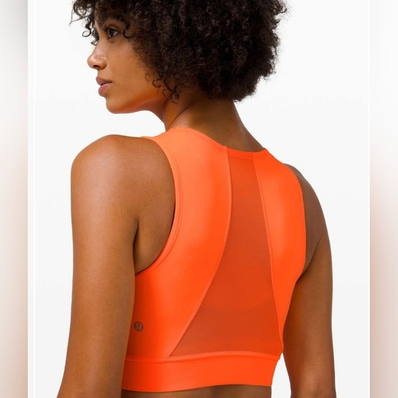 Lululemon Hotty Hot Neon Highlight Orange  Crop Top Mesh Sports Bra - Picture 5 of 7